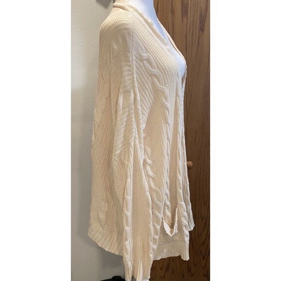 Vici Cable Knit Cardigan Sweater Small/Medium Open Front Ivory Cream Pockets - Picture 2 of 8